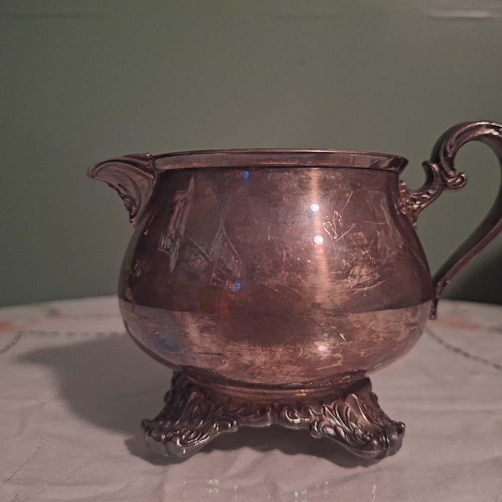 Vintage Victorian Rose Silver Creamer with Ornate Handle From Roger And Son 1904